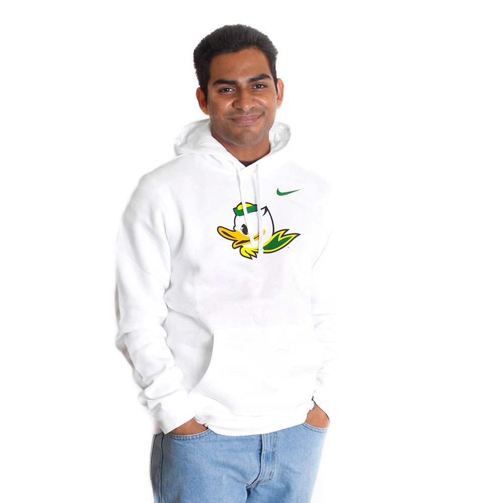 Fighting Duck, Nike, White, Hoodie, Cotton Blend, Men, Football, Sweatshirt, Pullover, 555015
